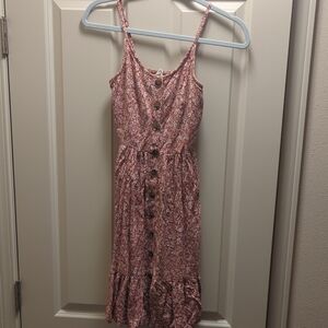 Japna Pink Floral Midi Dress with Buttons